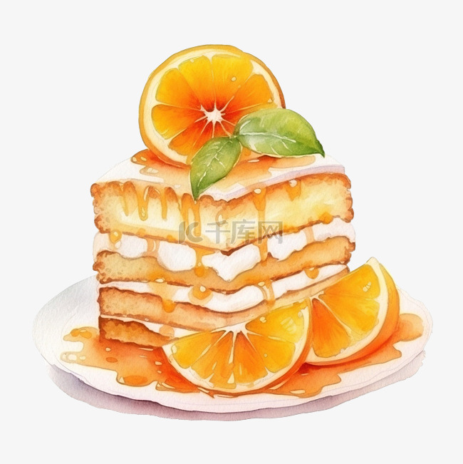 水彩蛋糕橙色