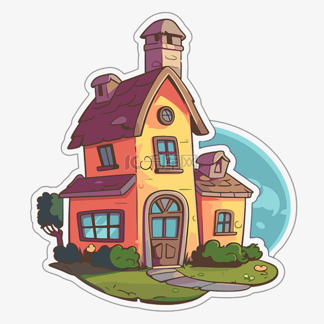可爱的卡通房子贴纸，有房子的形