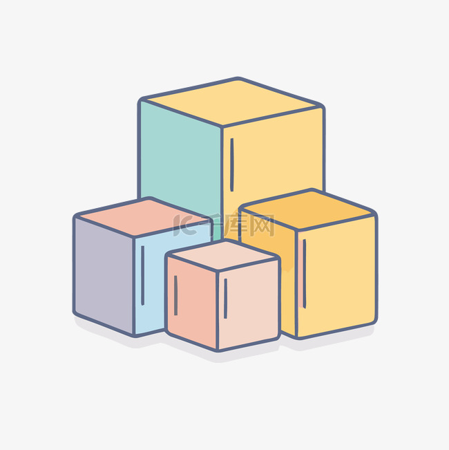 立方体盒子和堆栈的轮廓图 向量