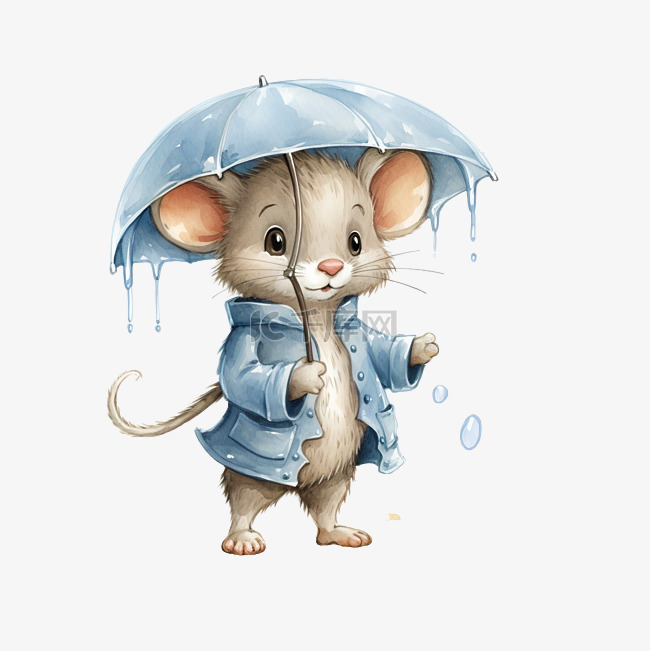 小老鼠在雨中行走