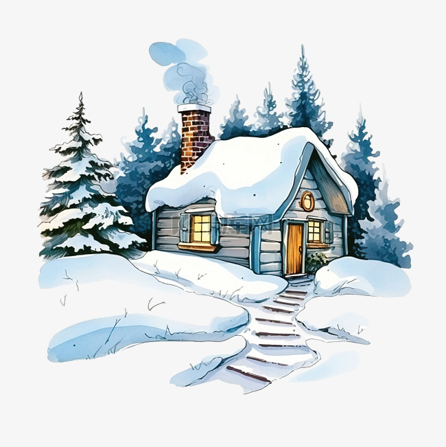 房子或小屋的烟囱被雪覆盖