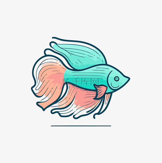 线条插画风格的彩色斗鱼 向量
