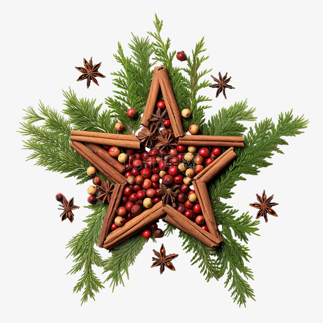 圣诞树由崖柏树枝和装饰星茴香和