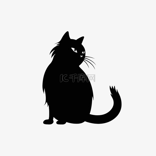 一只坐着的猫的矢量黑色剪影