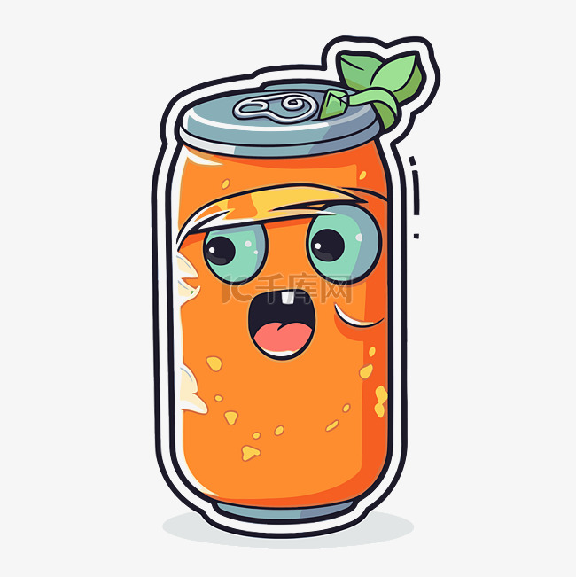 一个有眼睛和嘴巴的橙色饮料罐 