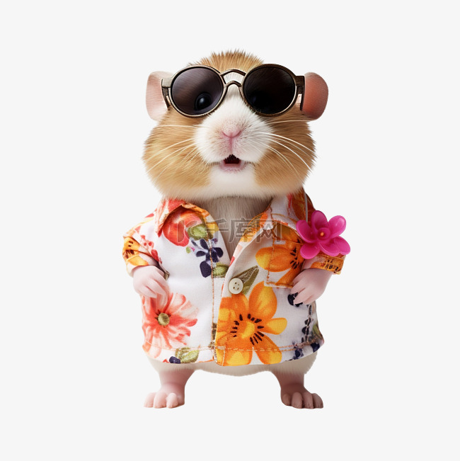 可爱的仓鼠穿着夏天的衣服