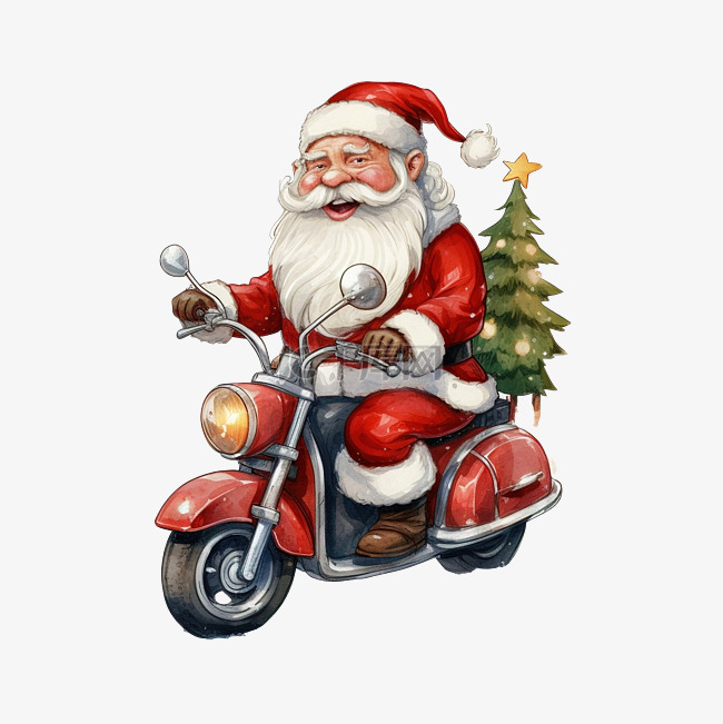 快乐的圣诞老人在圣诞冬季骑着老