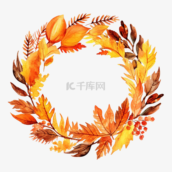 秋天的花环孤立的插图
