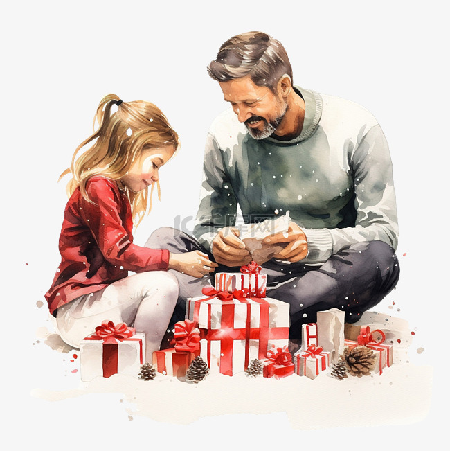 父亲和女儿一起围绕圣诞元素
