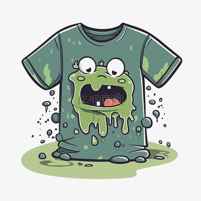 t恤剪贴画绿色怪物T恤与水卡通