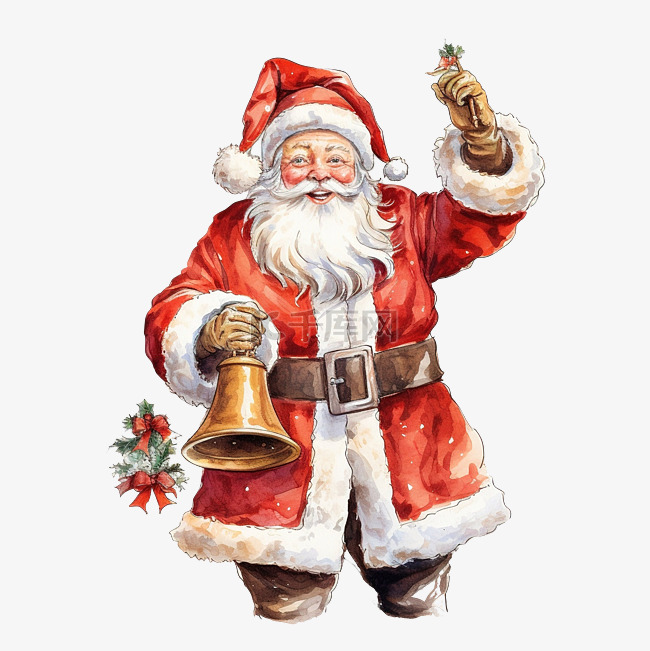 手绘插画圣诞圣诞老人带着铃铛带