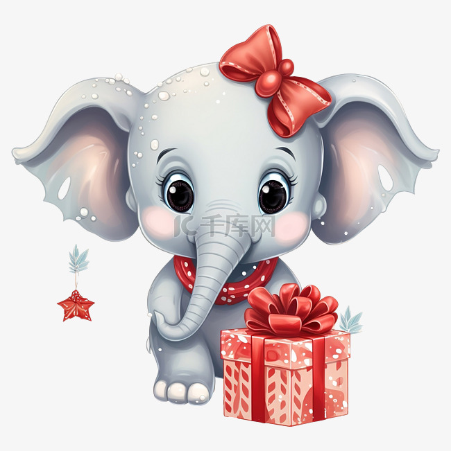 可爱的大象携带圣诞礼物