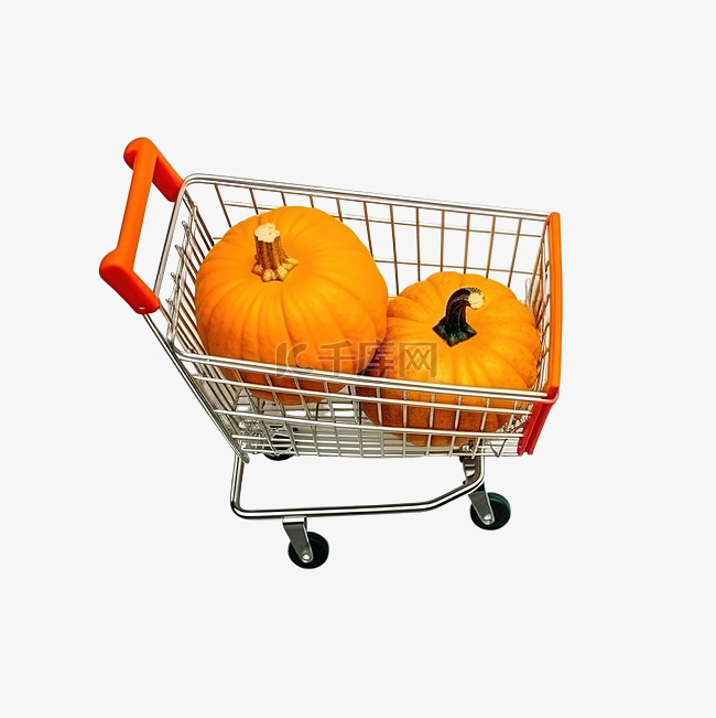 橙色南瓜的杂货推车
