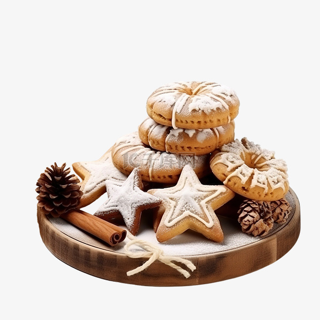 美味的圣诞饼干和木桌上的装饰