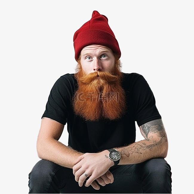 红发留着胡子的男性戴着圣诞帽，