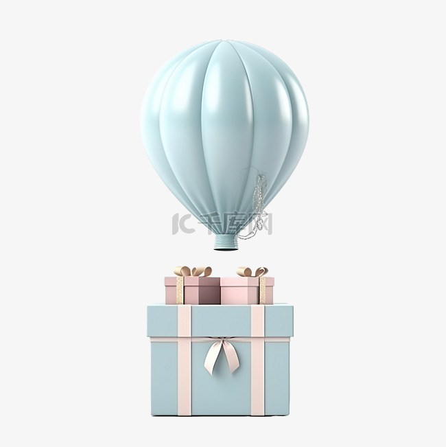3d 渲染气球与隔离的开放礼品盒