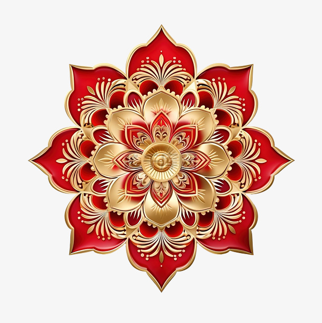 豪华曼陀罗装饰红色和金色圆形边