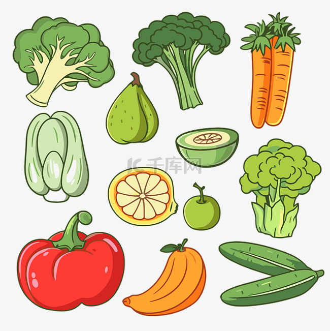 蔬菜剪贴画集手绘水果和蔬菜卡通