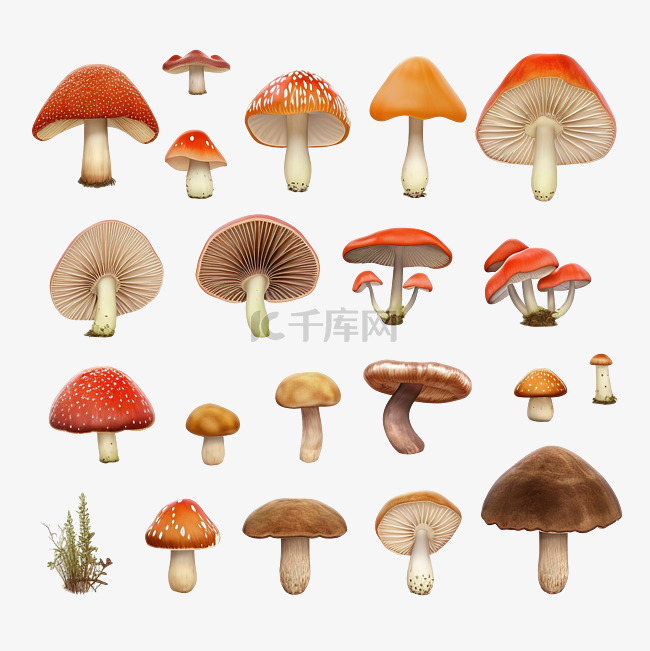 3d 分离各种类型的蘑菇