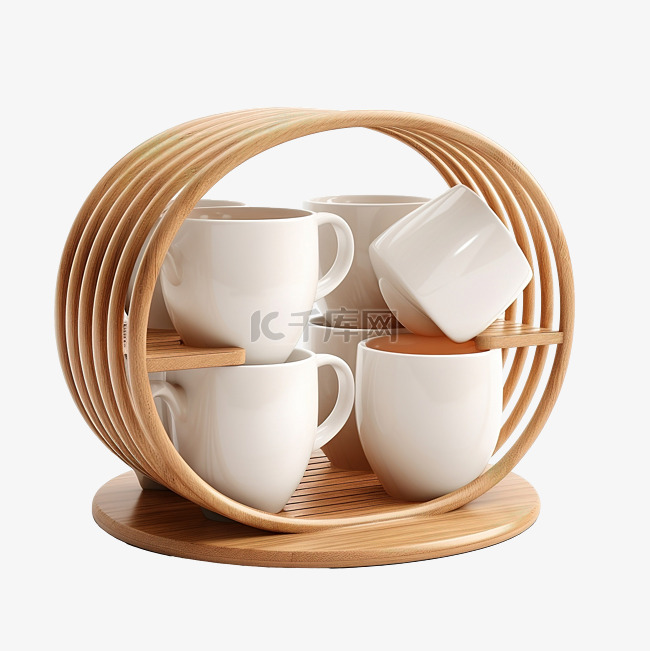 3D 咖啡杯干燥架木制厨房柜台
