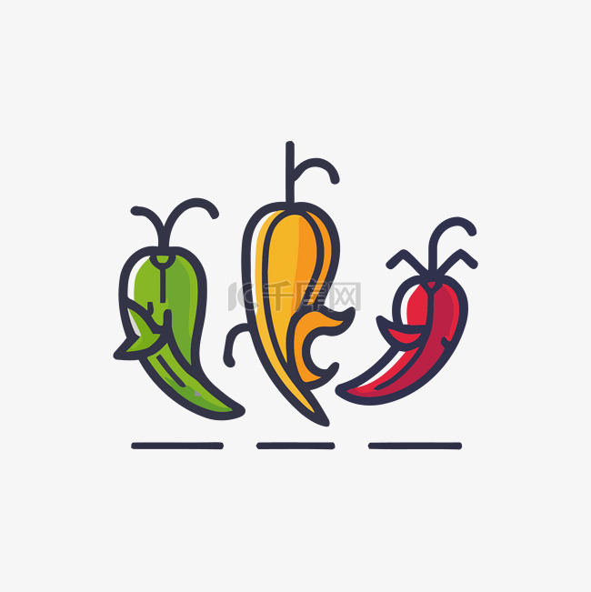 线描蔬菜和辣椒平面设计 向量