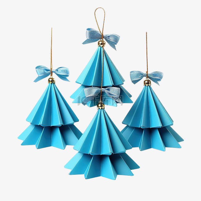 蓝纸折纸圣诞树，银球装饰