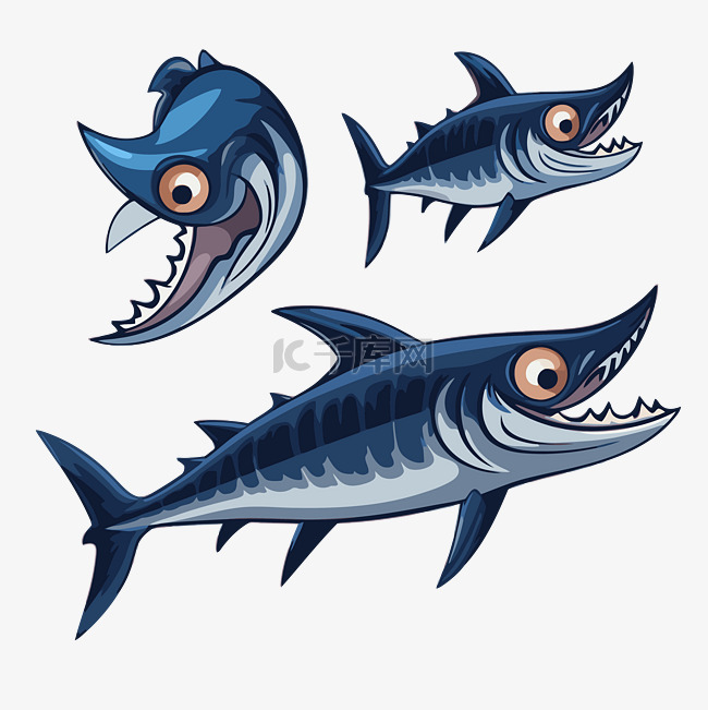 卡通蓝马林鱼与牙齿的 waho