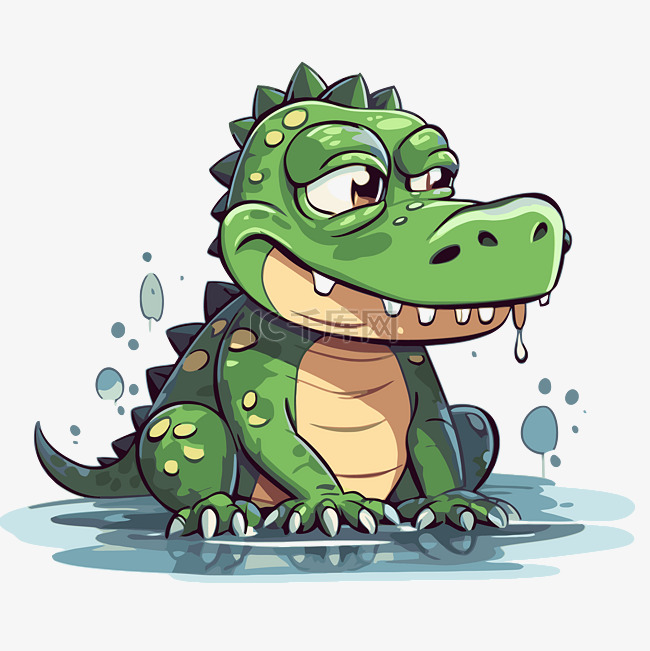 鳄鱼剪贴画卡通鳄鱼脸上溅水 向