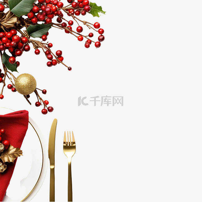 美丽的圣诞餐桌布置，配有红色浆