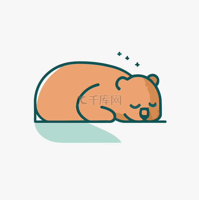 一只小棕熊闭着眼睛侧躺的插图 