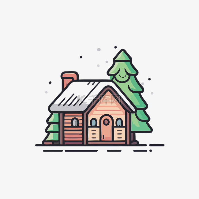 冬天的房子在绿树图标