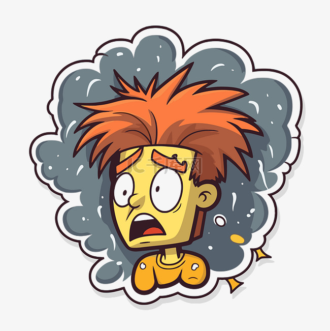 卡通愤怒的男孩，红头发，眼睛出