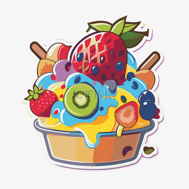 彩色贴纸显示冰淇淋水果和果汁剪