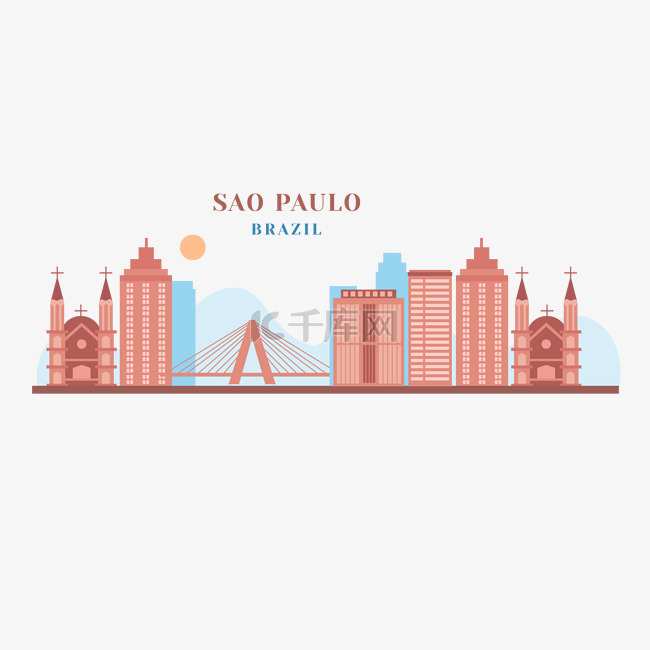 巴西圣保罗城市天际线棕蓝色
