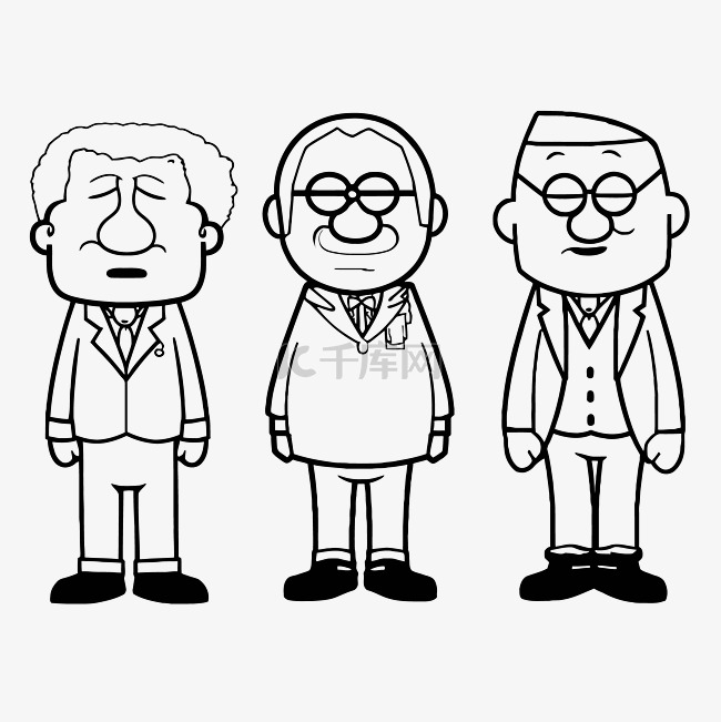三个穿着西装和眼镜的男人着色页
