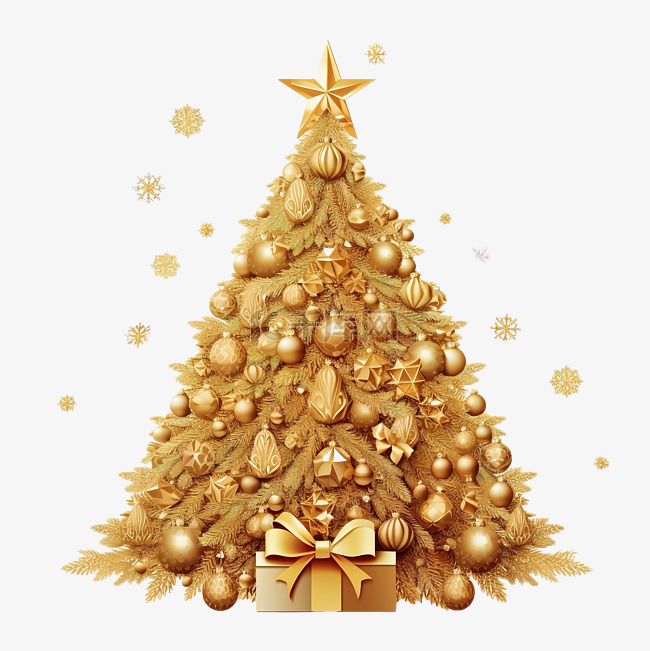 圣诞快乐版式设计，金色圣诞树装