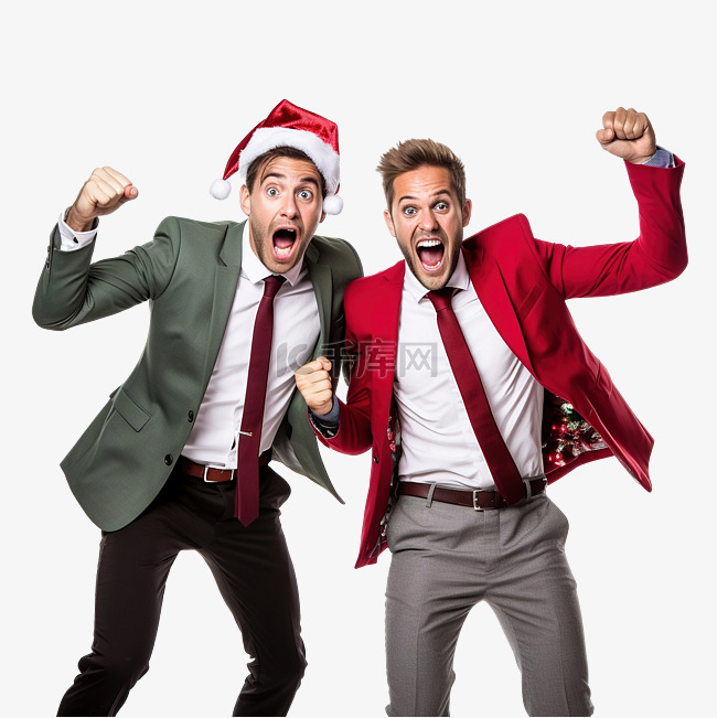 圣诞节是两个年轻商人在工作中庆