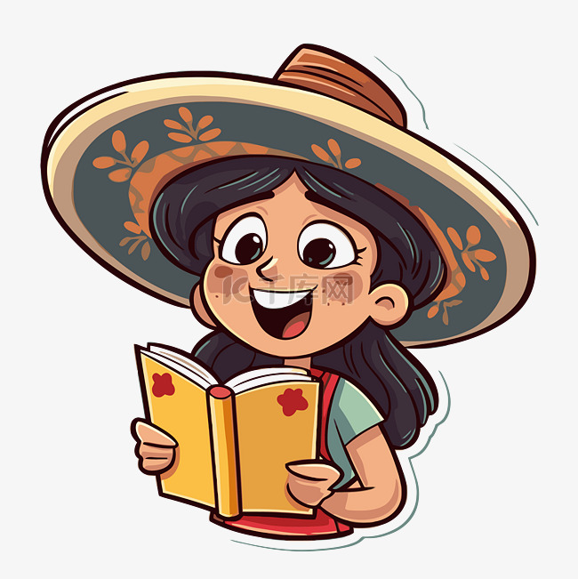 一个可爱的卡通墨西哥女孩戴着墨
