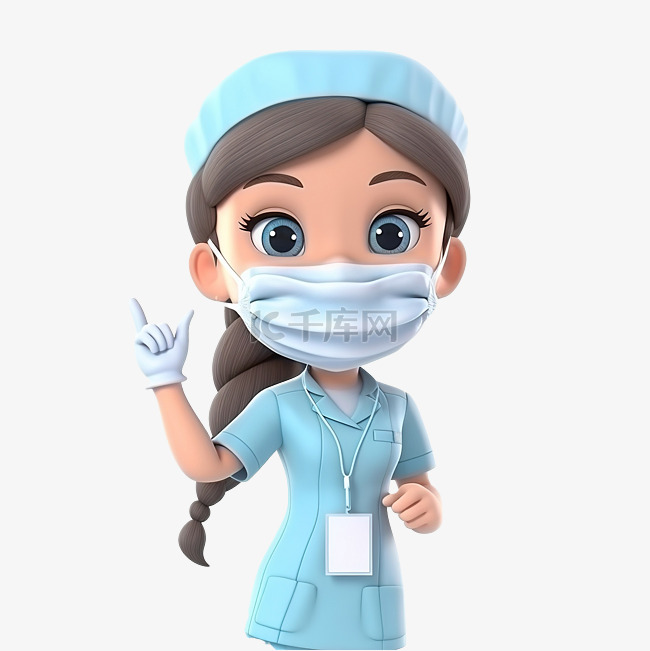 护士戴口罩解释内牙3D人物插画