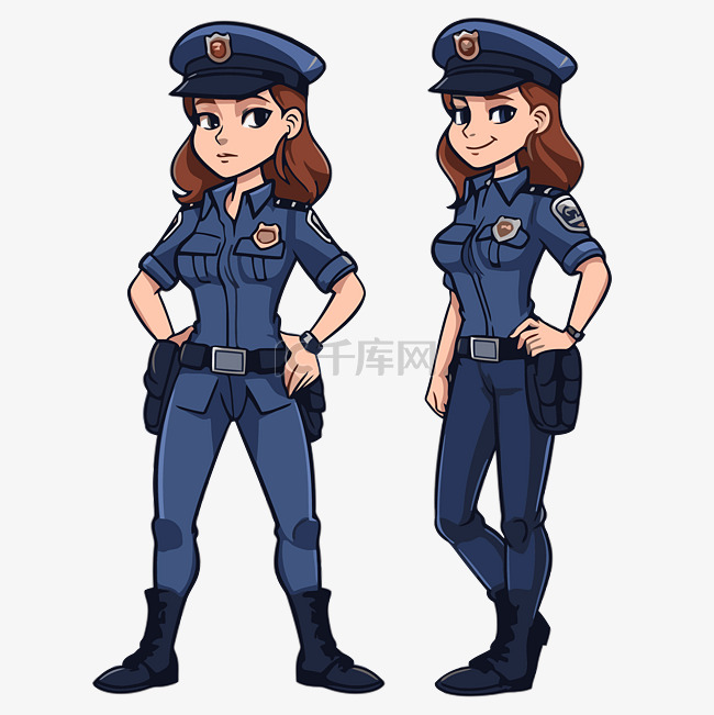 女警察剪贴画两个不同的卡通女警