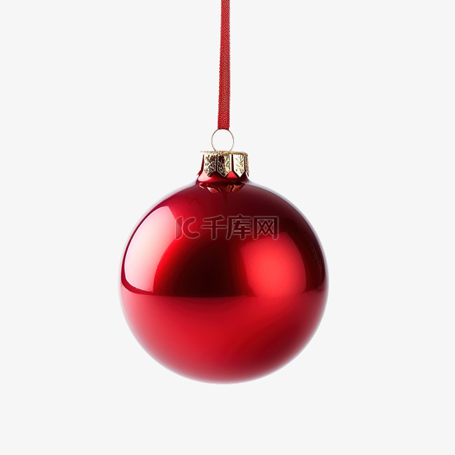 圣诞树上挂着的红色闪亮圣诞球的