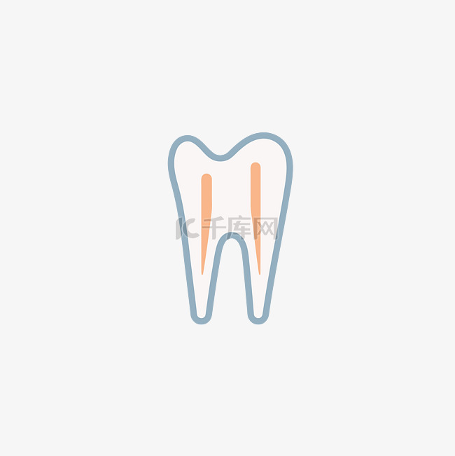 白色背景上灰色和橙色的牙齿图标