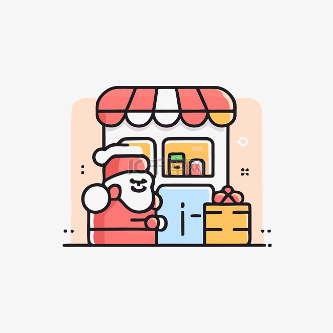 圣诞老人站在一家商店旁边 向量