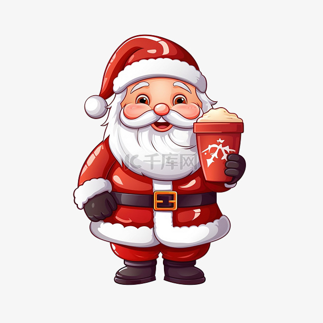 快乐的圣诞老人与红色咖啡杯