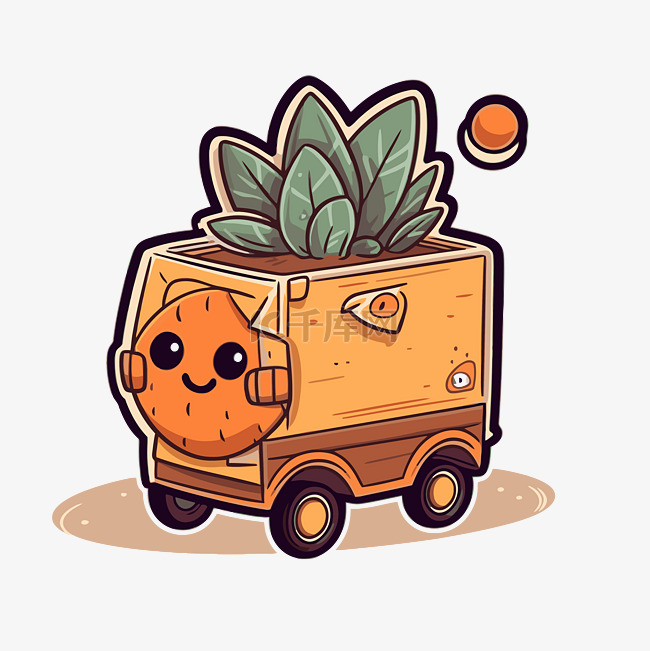 橙色汽车插画蔬菜农场卡车剪贴画