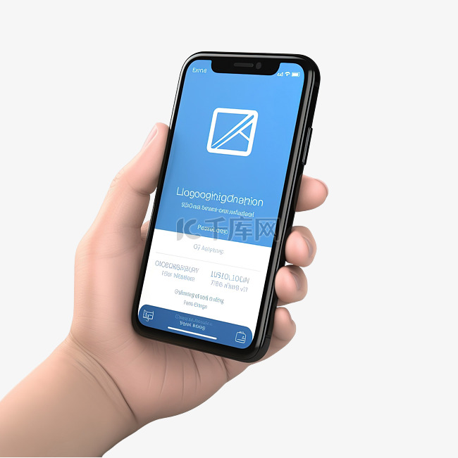 拿着手机与登录应用程序的 3D