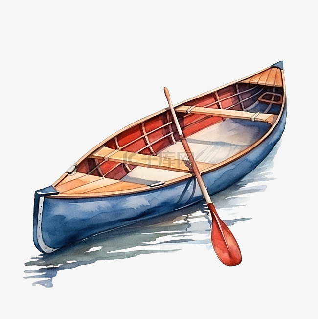 水彩独木舟运动