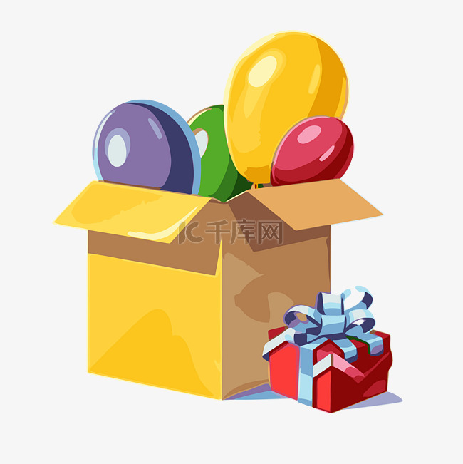 包装剪贴画礼物和气球在盒子卡通