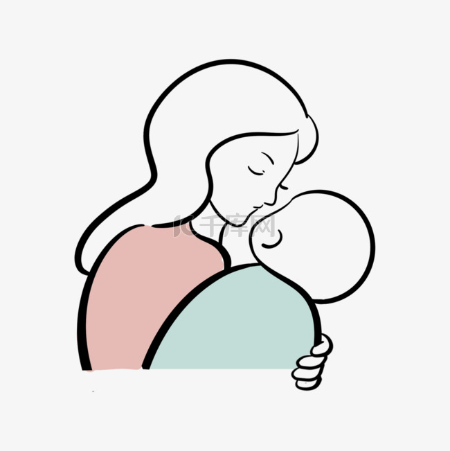 母亲节徽标抽象线条画妈妈抱着宝
