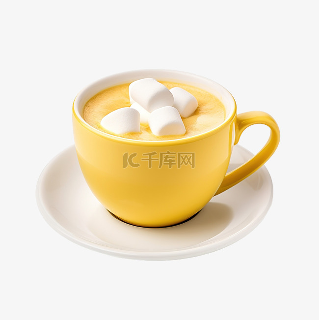 黄色咖啡杯与棉花糖